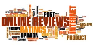 Online reviews - internet concepts word cloud illustration. Word collage.