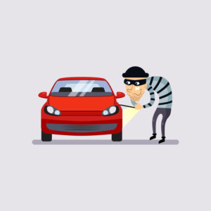 car theft prevention with a car thief by the car
