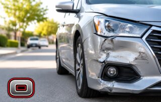 Silver sedan with front bumper damage after a minor fender bender illustrating hidden collision damage that may require professional inspection.