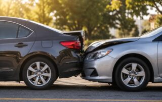 Two vehicles involved in a rear-end collision on an Arizona roadway, illustrating the importance of quality collision repair after an accident.