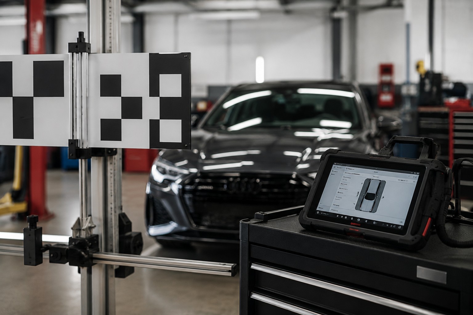 ADAS calibration and diagnostic equipment used during collision repair